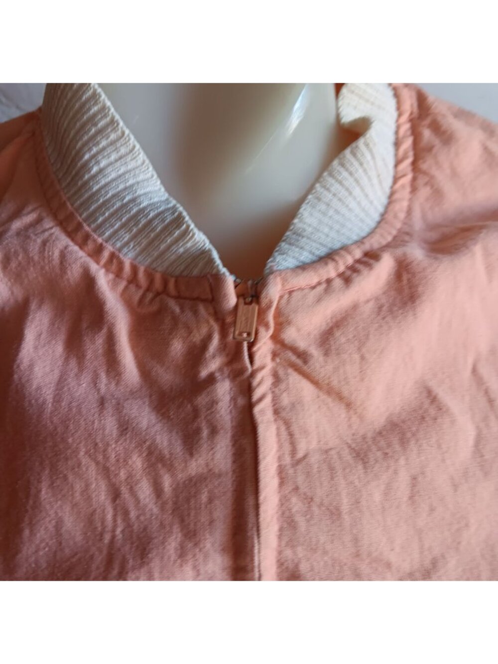 Peach Pink Womens Small Vintage Bomber Jacket 70's Put On Ribbed Collar & Cuffs